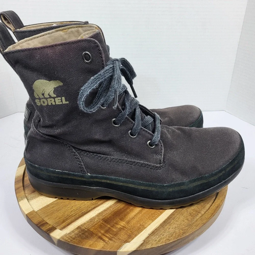Sorel Canvas Boots Men Size 9 Black Good NM1688-010 High Top Utility Rugged